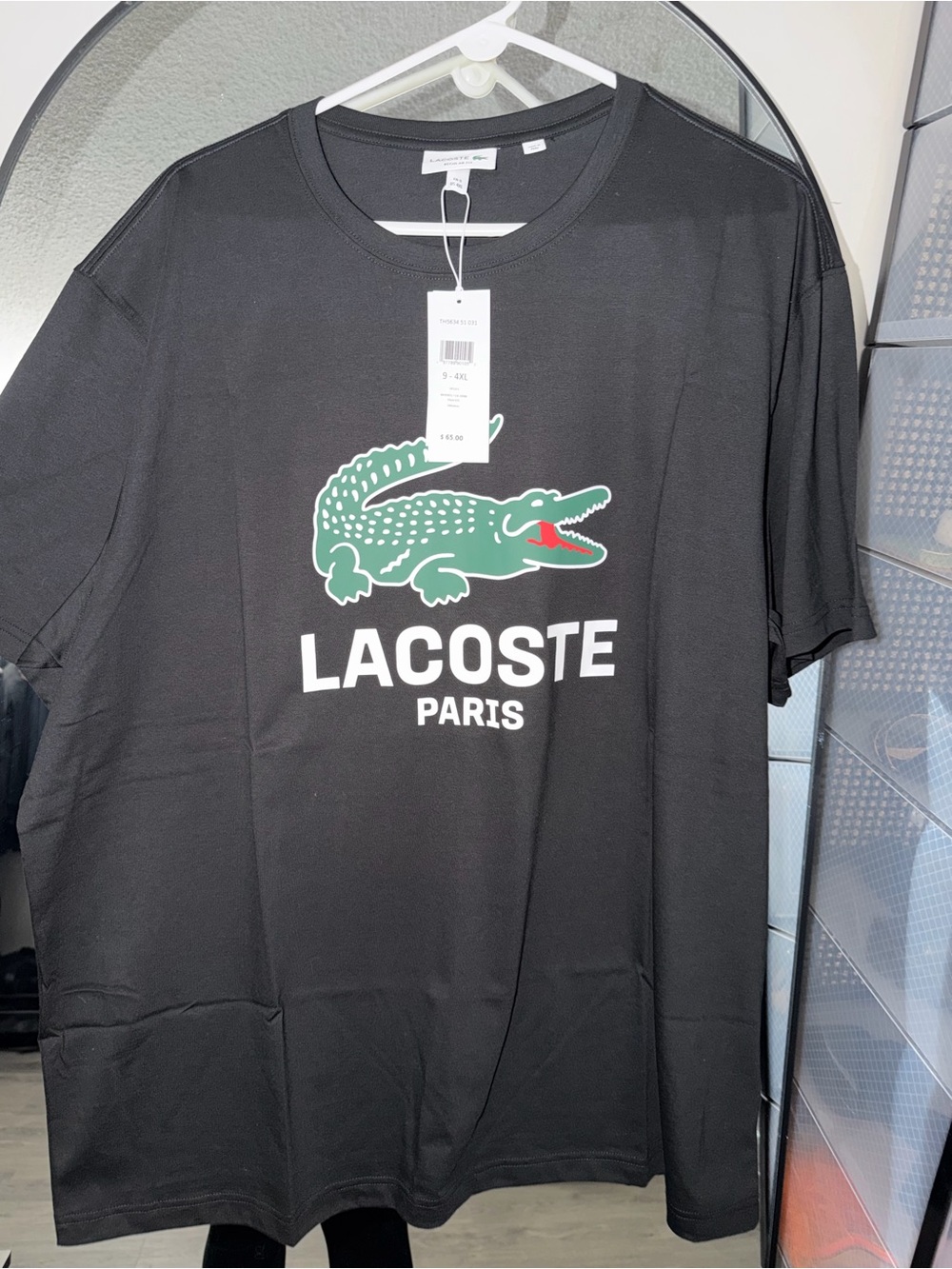 Lacoste Black Short-Sleeve Tee with Green Crocodile Logo